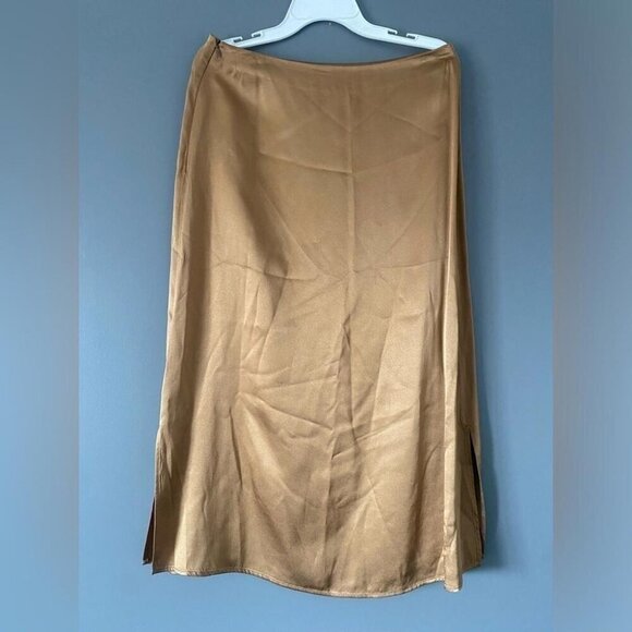 Champagne Satin Midi Skirt Quiet Luxury Capsule Holiday - Picture 5 of 12